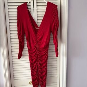 Arden B Vibrant Red Long Sleeve Ruched Dress
